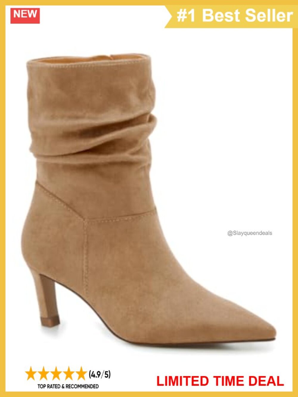 Faux Suede Slouch Ankle Booties Pointed Toe Kitten Heel Zip
